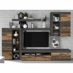 Loftscape Wohnwand Sacaton - Altholz Dekor / Beton Dekor