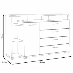 Loftscape Sideboard Piemont III - Weiß / Sandeiche Dekor -WOHNZIMMERMÖBEL Verkäufe 1000342478 220404 500 SKETCH DETAILS P000000001000342478 sketch