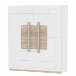 Loftscape Highboard Toscana I - Inkl. Beleuchtung - Hochglanz Weiß / Eiche Sonoma Dekor