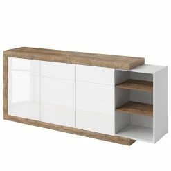 Loftscape Sideboard Shipley I - Hochglanz Weiß / Eiche Dekor