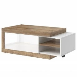 Loftscape Couchtisch Shipley - Hochglanz Weiß / Eiche Dekor