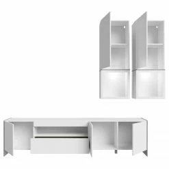 Loftscape Wohnwand Urban I (3-teilig) - Inkl. Beleuchtung - Weiß / Eiche Grau Dekor -WOHNZIMMERMÖBEL Verkäufe 1000344681 220414 045 DETAILS P000000001000344681