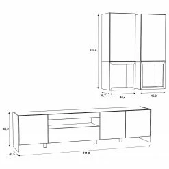 Loftscape Wohnwand Urban I (3-teilig) - Inkl. Beleuchtung - Weiß / Eiche Grau Dekor -WOHNZIMMERMÖBEL Verkäufe 1000344681 220414 500 SKETCH DETAILS P000000001000344681 sketch