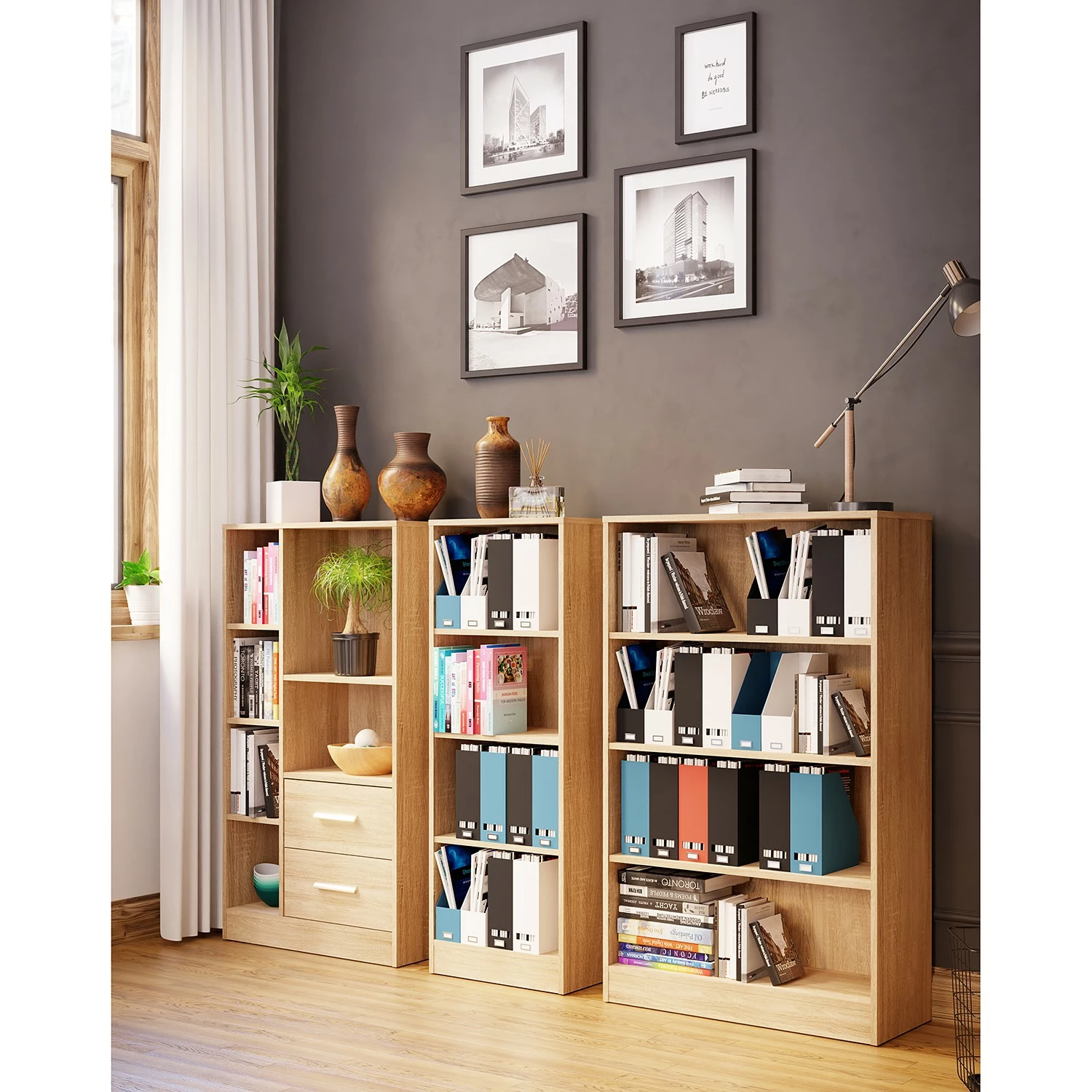 Fredriks Regalwand Wardell (3-teilig) - Eiche Sonoma Dekor 2 Fredriks Regalwand Wardell (3-teilig) - Eiche Sonoma Dekor – Bild 2