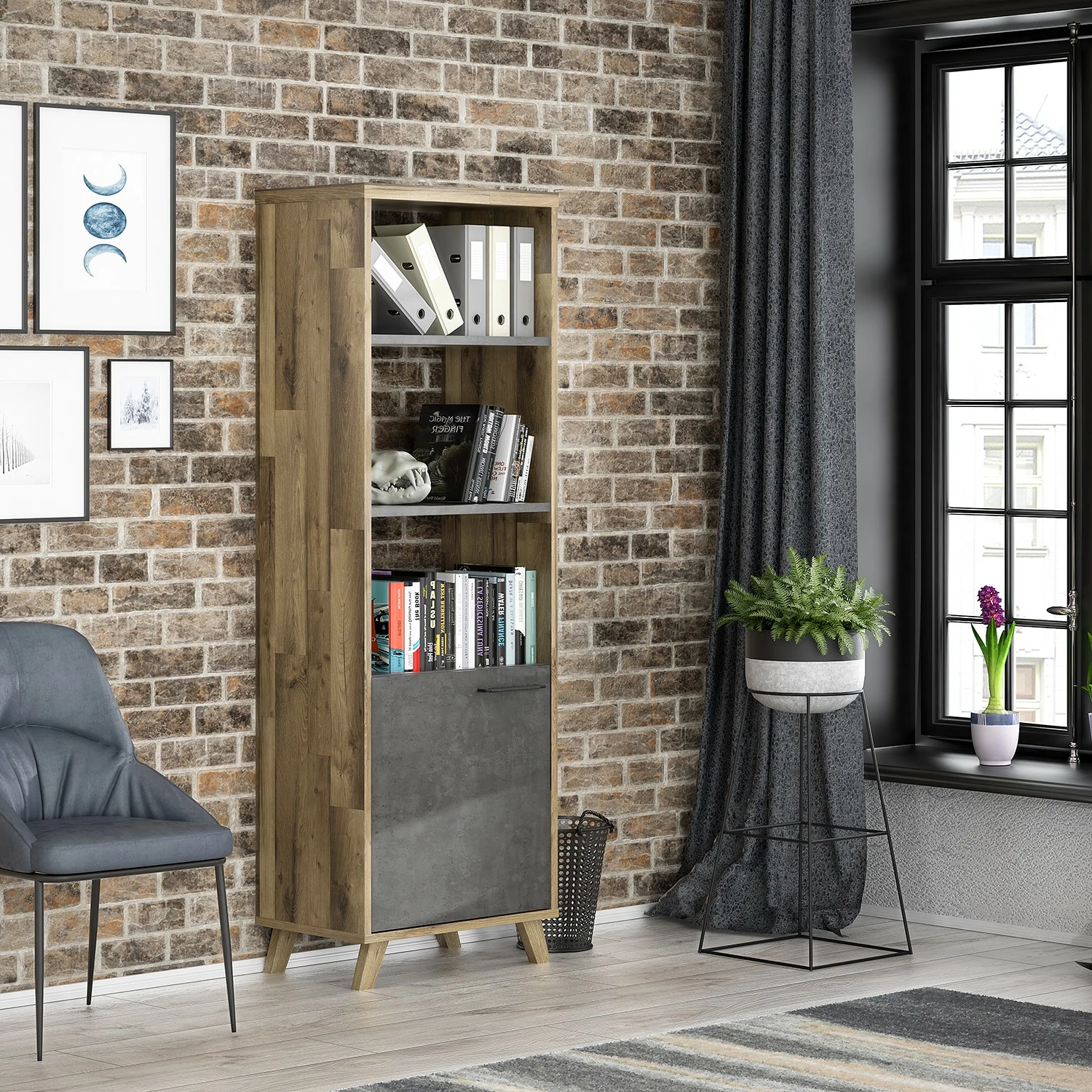 Fredriks Büroregal Winster - Asteiche Dekor / Beton Dekor 2 Fredriks Büroregal Winster - Asteiche Dekor / Beton Dekor – Bild 2