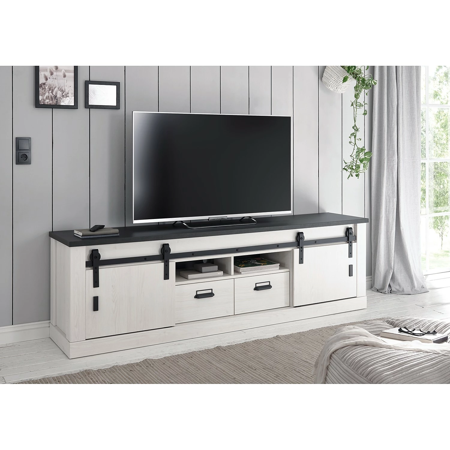 Ridgevalley Wohnwand Shutter II (3-teilig) - Pinie Weiß Dekor 3 Ridgevalley Wohnwand Shutter II (3-teilig) - Pinie Weiß Dekor – Bild 3