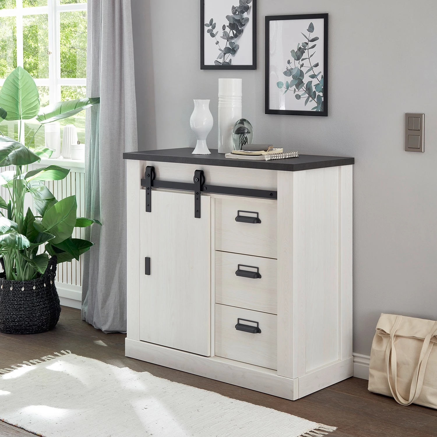 Ridgevalley Wohnwand Shutter II (3-teilig) - Pinie Weiß Dekor 4 Ridgevalley Wohnwand Shutter II (3-teilig) - Pinie Weiß Dekor – Bild 4