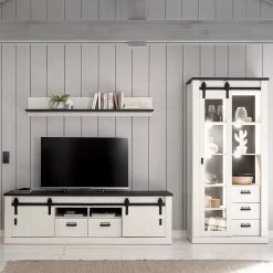 Ridgevalley Wohnwand Shutter V (3-teilig) - Pinie Weiß Dekor