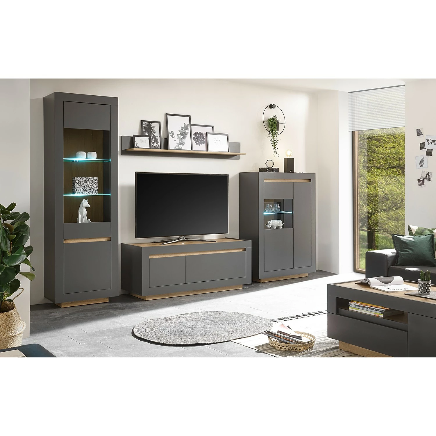 Loftscape Wohnwand Accra I (4-teilig) - Anthrazit / Eiche Dekor 2 Loftscape Wohnwand Accra I (4-teilig) - Anthrazit / Eiche Dekor – Bild 2