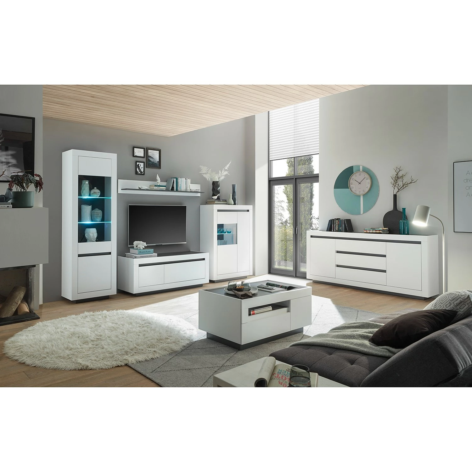 Loftscape Wohnwand Accra I (4-teilig) - Weiß / Anthrazit 2 Loftscape Wohnwand Accra I (4-teilig) - Weiß / Anthrazit – Bild 2