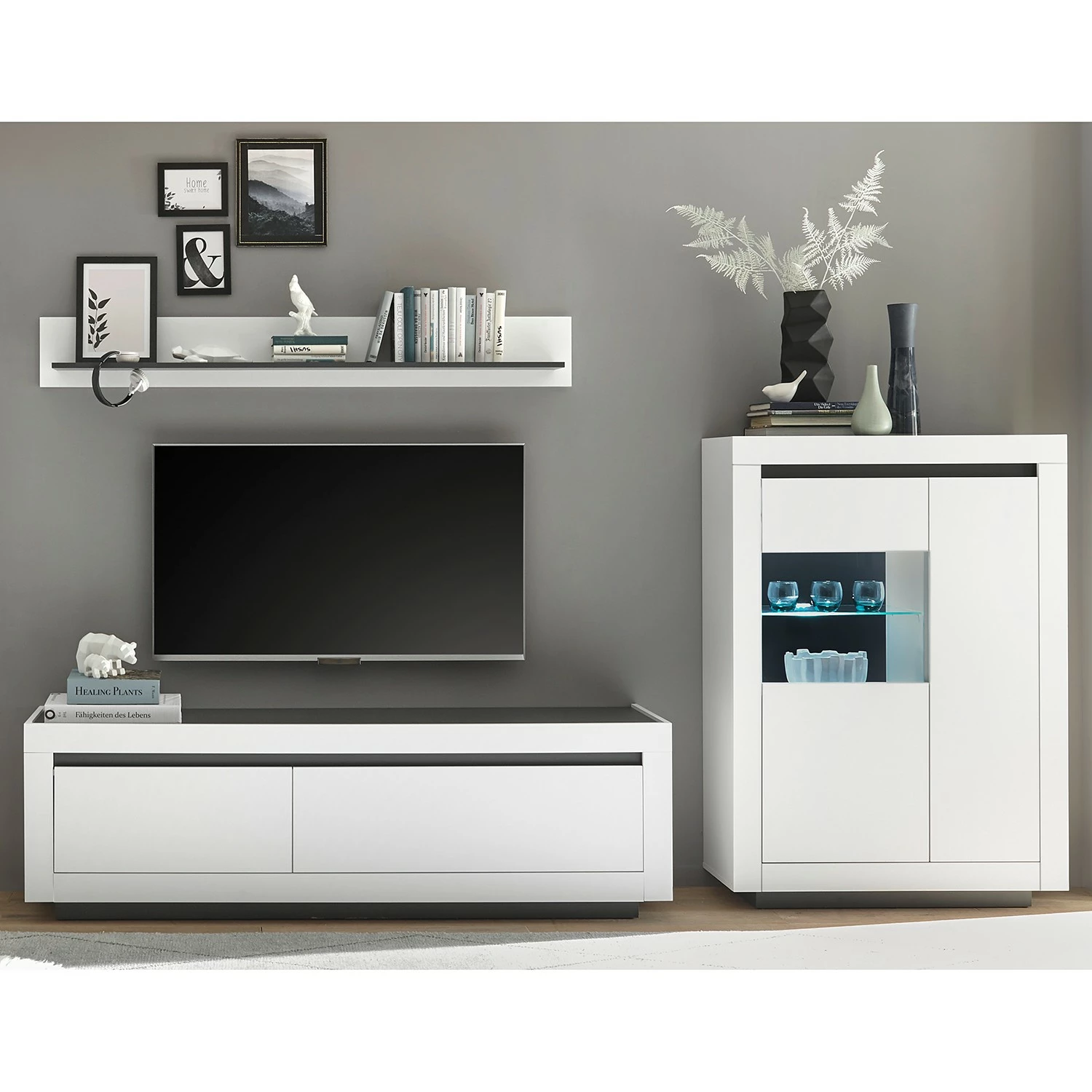 Loftscape Wohnwand Accra III (3-teilig) - Weiß / Anthrazit 1 Loftscape Wohnwand Accra III (3-teilig) - Weiß / Anthrazit