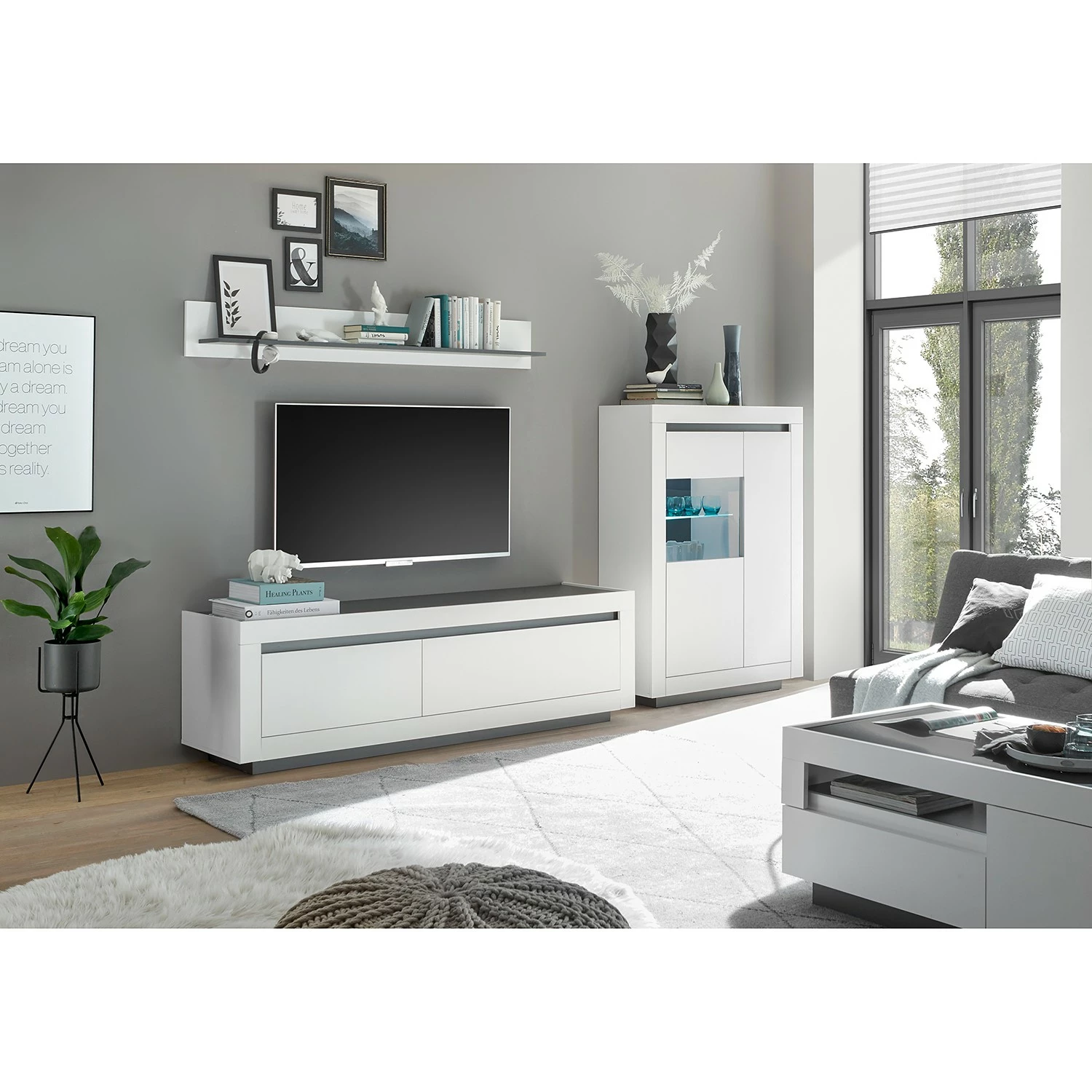 Loftscape Wohnwand Accra III (3-teilig) - Weiß / Anthrazit 2 Loftscape Wohnwand Accra III (3-teilig) - Weiß / Anthrazit – Bild 2