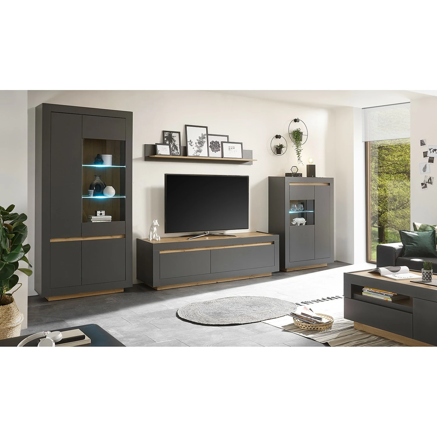 Loftscape Wohnwand Accra II (4-teilig) - Anthrazit / Eiche Dekor 2 Loftscape Wohnwand Accra II (4-teilig) - Anthrazit / Eiche Dekor – Bild 2