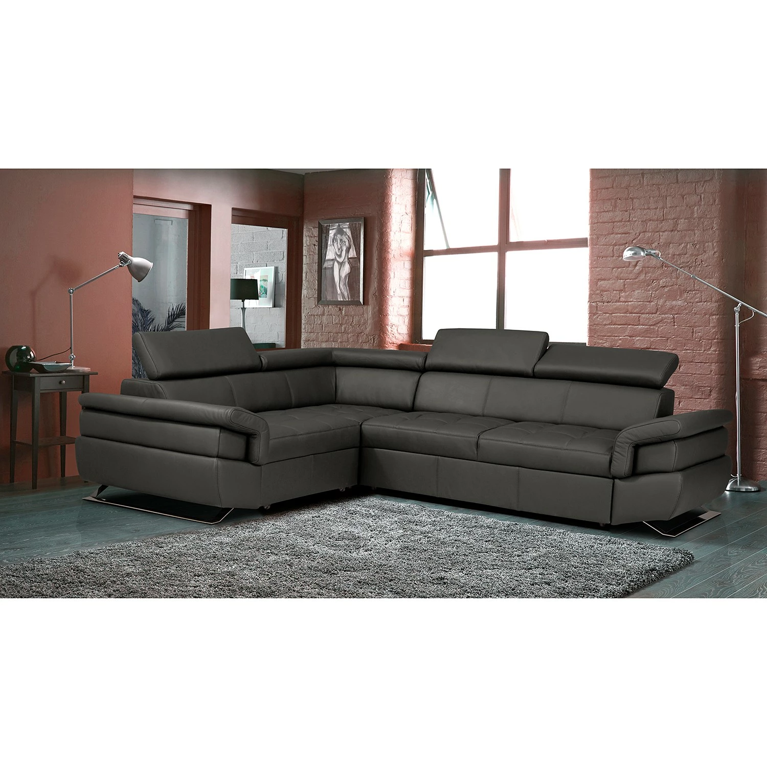 Loftscape Ecksofa Twister - Echtleder Maer: Espresso - Ottomane davorstehend links 2 Loftscape Ecksofa Twister - Echtleder Maer: Espresso - Ottomane davorstehend links – Bild 2