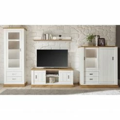 Ridgevalley Wohnwand Ollezy II (4-teilig) - Pinie Weiß Dekor / Eiche Wotan Dekor