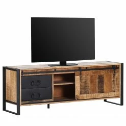 Red Living TV-Lowboard Toleos - Mango sägerau massiv / Eisen - Mangoholz / Schwarz