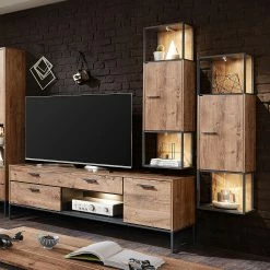 Red Living Wohnwand Meevoo V (3-teilig) - Eiche Rustikal Dekor / Graphit