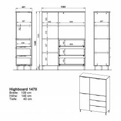 Germania Highboard California - Graphit -WOHNZIMMERMÖBEL Verkäufe 1000352103 220512 500 SKETCH DETAILS P000000001000352103 sketch