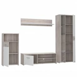 Loftscape Wohnwand Union City (4-teilig) - Inkl. Beleuchtung - Matt Weiß / Sandeiche Dekor -WOHNZIMMERMÖBEL Verkäufe 1000356733 220603 031 DETAILS P000000001000356733