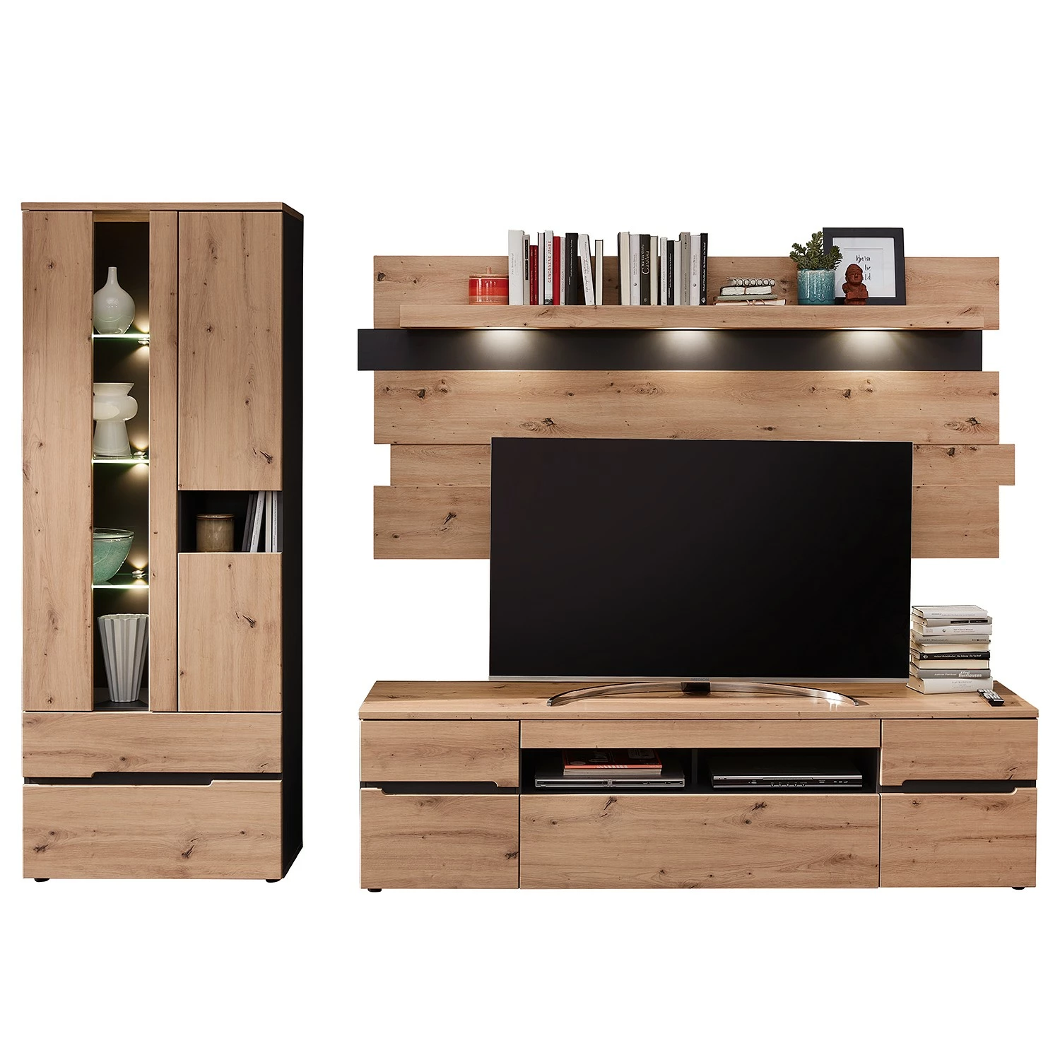 Loftscape Wohnwand Moosic (3-teilig) - Inkl. Beleuchtung - Eiche Artisan Dekor / Graphit 3 Loftscape Wohnwand Moosic (3-teilig) - Inkl. Beleuchtung - Eiche Artisan Dekor / Graphit – Bild 3