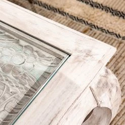 Ridgevalley Couchtisch Missoula - Glas / Mango massiv - Vintage Weiß -WOHNZIMMERMÖBEL Verkäufe 1000359914 220624 030 DETAILS P000000001000359914