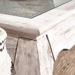 Ridgevalley Couchtisch Missoula - Glas / Mango massiv - Vintage Weiß -WOHNZIMMERMÖBEL Verkäufe 1000359914 220624 033 DETAILS P000000001000359914