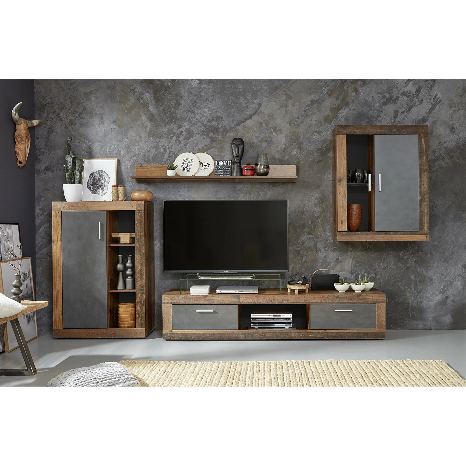 Trendteam Wohnwand Jazz I (4-teilig) - Altholz Dekor / Anthrazit 2 Trendteam Wohnwand Jazz I (4-teilig) - Altholz Dekor / Anthrazit – Bild 2