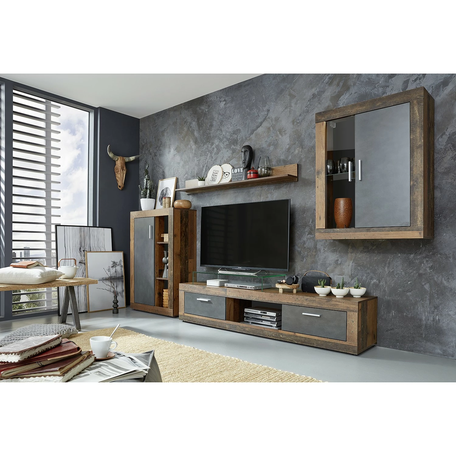 Trendteam Wohnwand Jazz I (4-teilig) - Altholz Dekor / Anthrazit 6 Trendteam Wohnwand Jazz I (4-teilig) - Altholz Dekor / Anthrazit – Bild 6