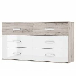 Loftscape Kommode Asperen - Sandeiche Dekor / Hochglanz Weiß - Breite: 150 cm