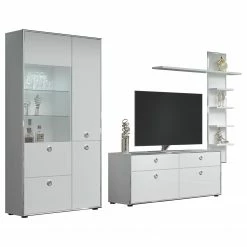 Trendteam Wohnwand Infinity I (3-teilig) - Hochglanz Weiß / Matt Weiß -WOHNZIMMERMÖBEL Verkäufe 1000363626 220802 031 DETAILS P000000001000363626