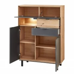 Fashion For Home Highboard Leox - Inkl. Beleuchtung - Graphit / Eiche Artisan Dekor -WOHNZIMMERMÖBEL Verkäufe 1000364262 220719 035 DETAILS P000000001000364262