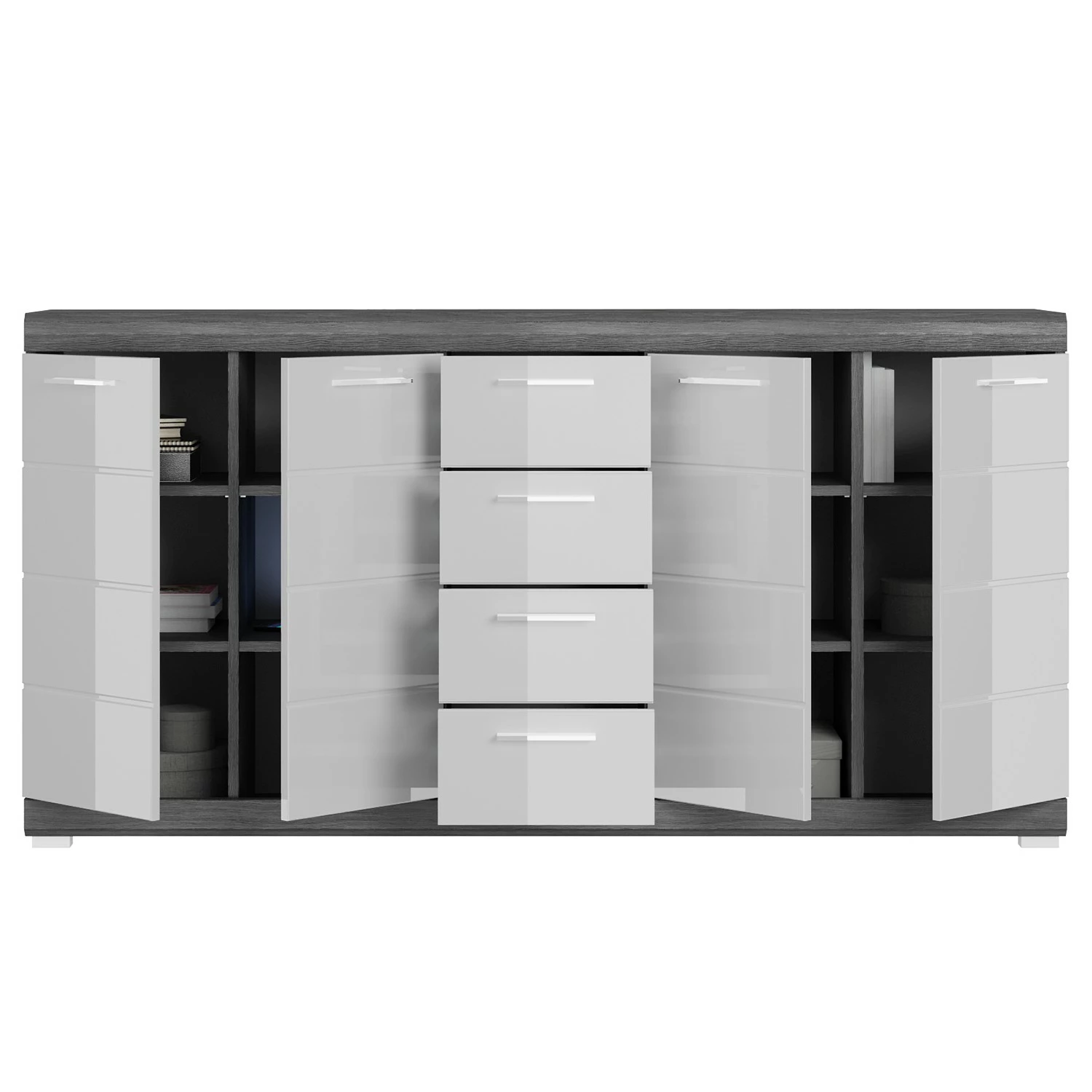 Loftscape Kommode Sarai IV - Hochglanz Weiß / Eiche Grau Dekor 4 Loftscape Kommode Sarai IV - Hochglanz Weiß / Eiche Grau Dekor – Bild 4