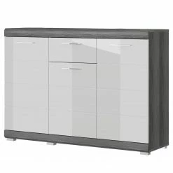 Loftscape Kommode Sarai III - Hochglanz Weiß / Eiche Grau Dekor