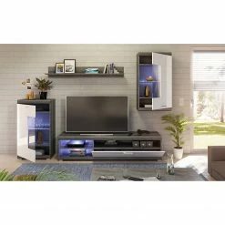 Loftscape Wohnwand Sarai IV (4-teilig) - Inkl. Beleuchtung - Hochglanz Weiß / Eiche Grau Dekor -WOHNZIMMERMÖBEL Verkäufe 1000365276 220728 021 MOOD DETAILS P000000001000365276 mood