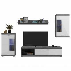 Loftscape Wohnwand Sarai IV (4-teilig) - Inkl. Beleuchtung - Hochglanz Weiß / Eiche Grau Dekor -WOHNZIMMERMÖBEL Verkäufe 1000365276 220728 030 DETAILS P000000001000365276