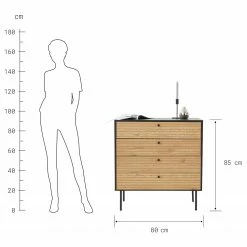 Butlers Kommode MODERNIST - Eichenfurnier / Aluminium - Schwarz / Natur -WOHNZIMMERMÖBEL Verkäufe 1000365695 220728 500 SKETCH DETAILS P000000001000365695 sketch