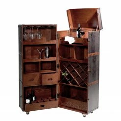 Butlers Kofferbar HEMINGWAY - Anilinleder / Esche massiv - Dunkelbraun -WOHNZIMMERMÖBEL Verkäufe 1000365699 220728 030 DETAILS P000000001000365699