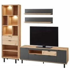 Fashion For Home Wohnwand Leox II (4-teilig) - Inkl. Beleuchtung - Graphit / Eiche Artisan Dekor