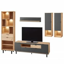 Fashion For Home Wohnwand Leox III (5-teilig) - Inkl. Beleuchtung - Graphit / Eiche Artisan Dekor