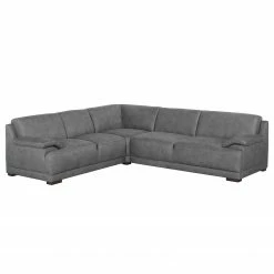Modoform Boxspring-Ecksofa Pignola Microfaser - Antiklederlook - Grau