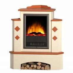 Montreux Elektro-Eckkamin Calabria - Cremeweiß / Terrakotta