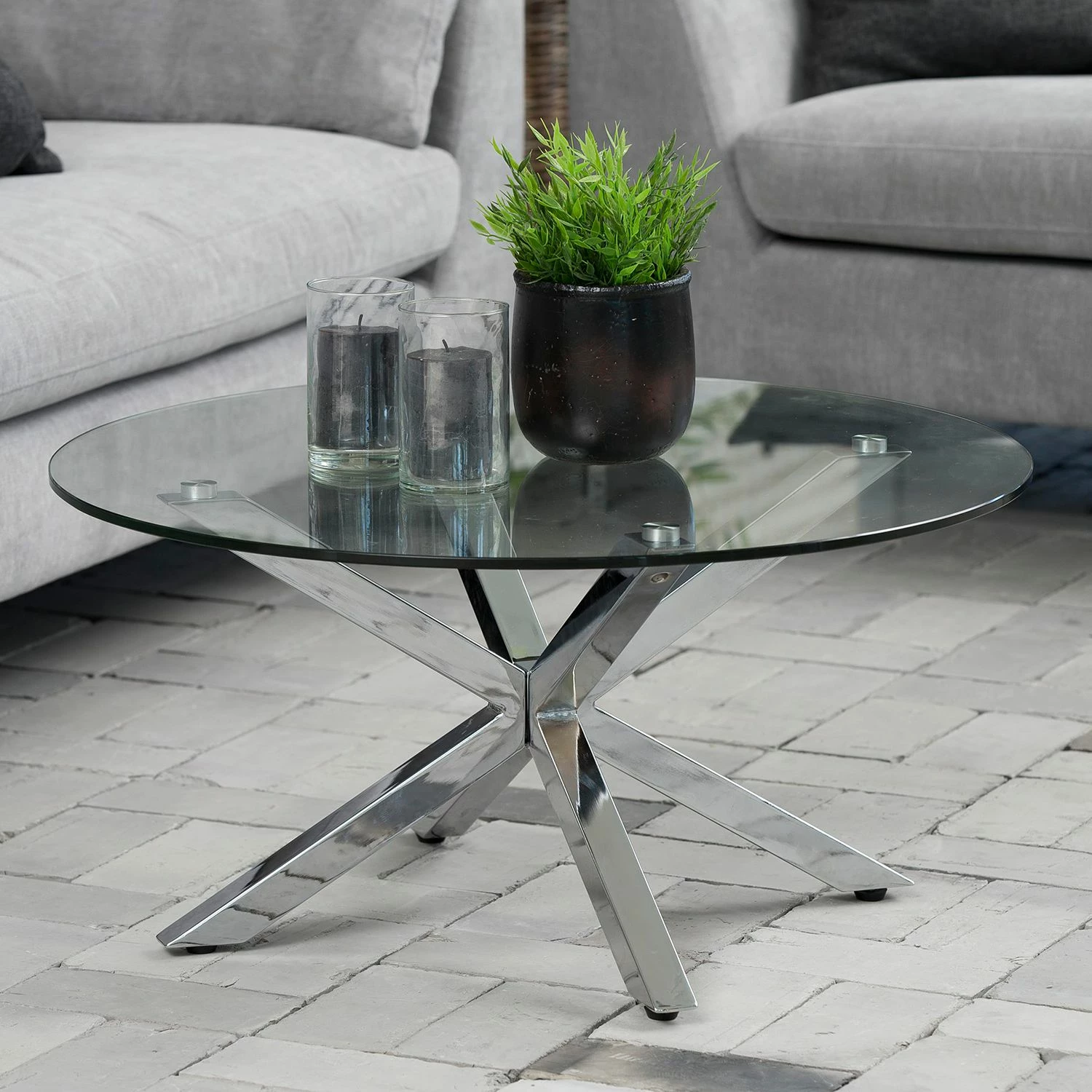Loftscape Couchtisch Lagarde - Glas / Stahl - Silber - Durchmesser: 82 cm 3 Loftscape Couchtisch Lagarde - Glas / Stahl - Silber - Durchmesser: 82 cm – Bild 3