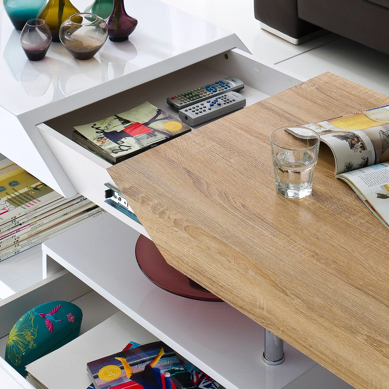 Fredriks Couchtisch Smithers - Hochglanz Weiß / Eiche Dekor 4 Fredriks Couchtisch Smithers - Hochglanz Weiß / Eiche Dekor – Bild 4