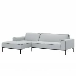 Studio Copenhagen Ecksofa Ampio Duo I Webstoff - Stoff Floreana: Hellgrau - Longchair davorstehend links - Schwarz