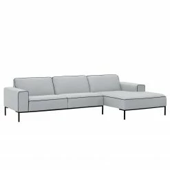 Studio Copenhagen Ecksofa Ampio Duo II Webstoff - Stoff Floreana: Hellgrau - Longchair davorstehend rechts - Schwarz