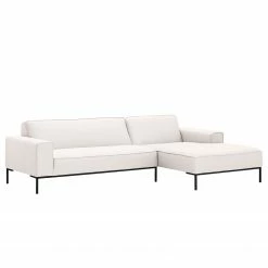 Studio Copenhagen Ecksofa Ampio I Webstoff - Stoff Floreana: Beige - Longchair davorstehend rechts - Schwarz