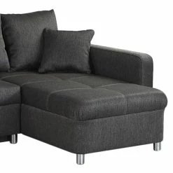 Home Design Ecksofa Aramia (mit Schlaffunktion) - Flachgewebe Anthrazit - Ottomane beidseitig montierbar -WOHNZIMMERMÖBEL Verkäufe ecksofa aramia mit schlaffunktion flachgewebe anthrazit ottomane beidseitig montierbar 2013906