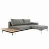 Innovation Möbel Ecksofa Bragi mit Tisch Webstoff - (mit Schlaffunktion) - Stoff Flashtex: Light Grey