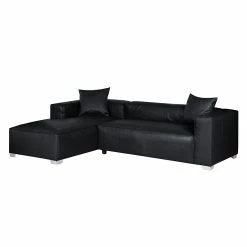 Loftscape Ecksofa Calli - Kunstleder Schwarz - Longchair davorstehend links