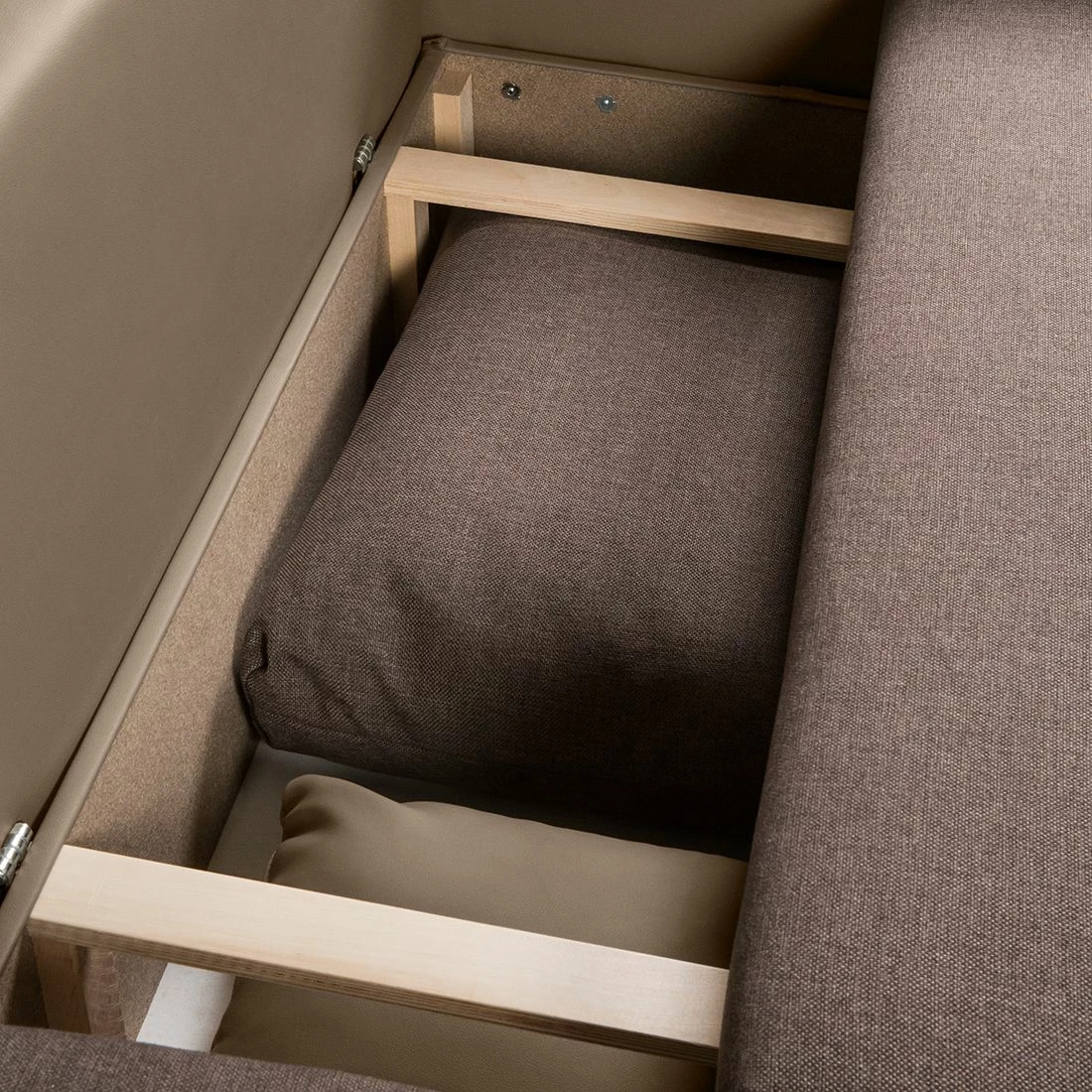 Fredriks Ecksofa Dublin II - (mit Schlaffunktion / beidseitig montierbar) - Kunstleder/Strukturstoff - Taupe / Braun 4 Fredriks Ecksofa Dublin II - (mit Schlaffunktion / beidseitig montierbar) - Kunstleder/Strukturstoff - Taupe / Braun – Bild 4